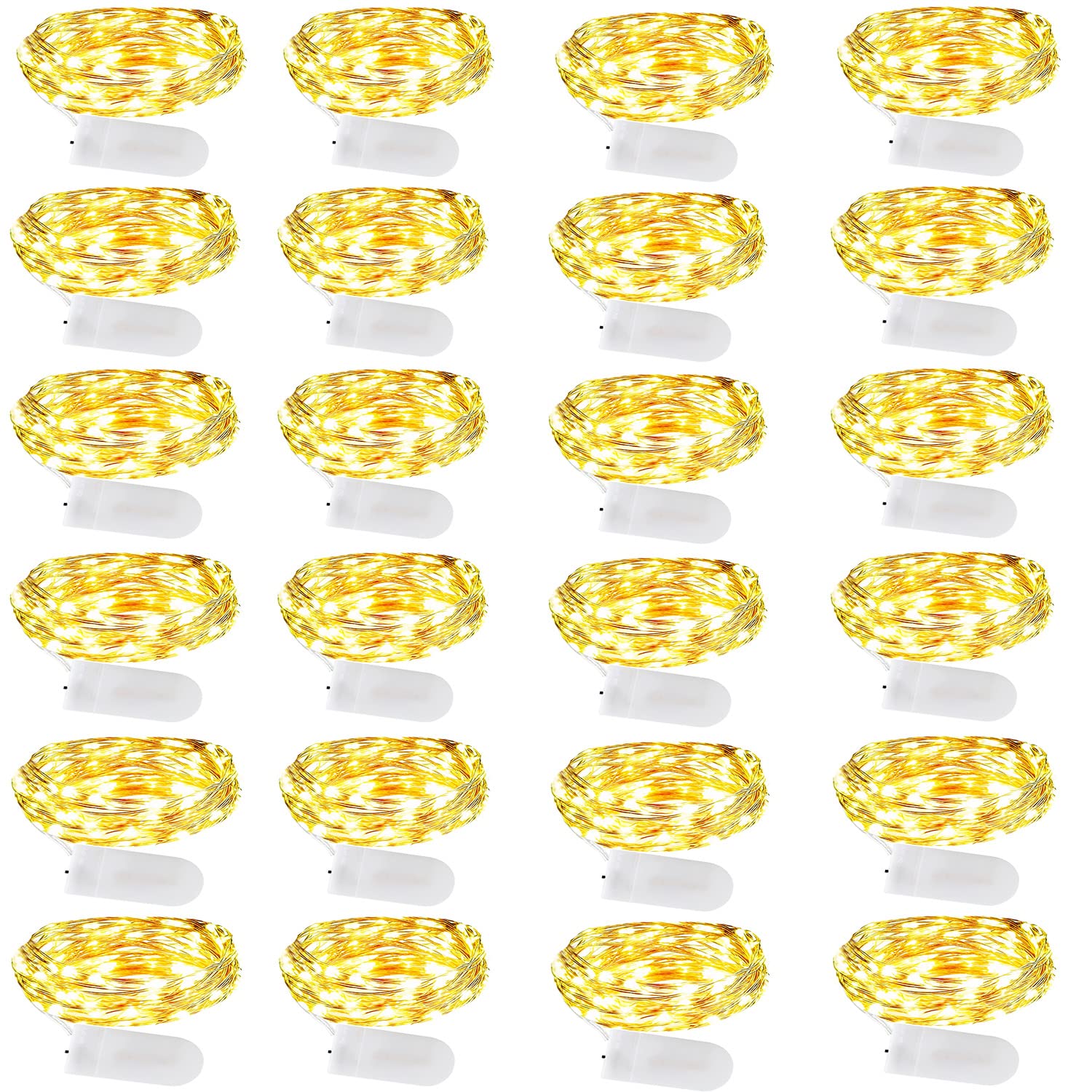 EHWINE - Juego de 24 luces LED de hadas para dormitorio, 7 pies, 20 luces LED de batería, luces de luciérnaga impermeables para decoración de bodas, fiestas, Navidad, blanco cálido