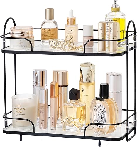 HBlife Organizador de encimera de baño, organizador de maquillaje de 2 niveles, bandeja de perfume de lujo para el cuidado de la piel, organizador