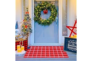 2x3 Christmas Red Plaid Rug Handwoven Durable Mat