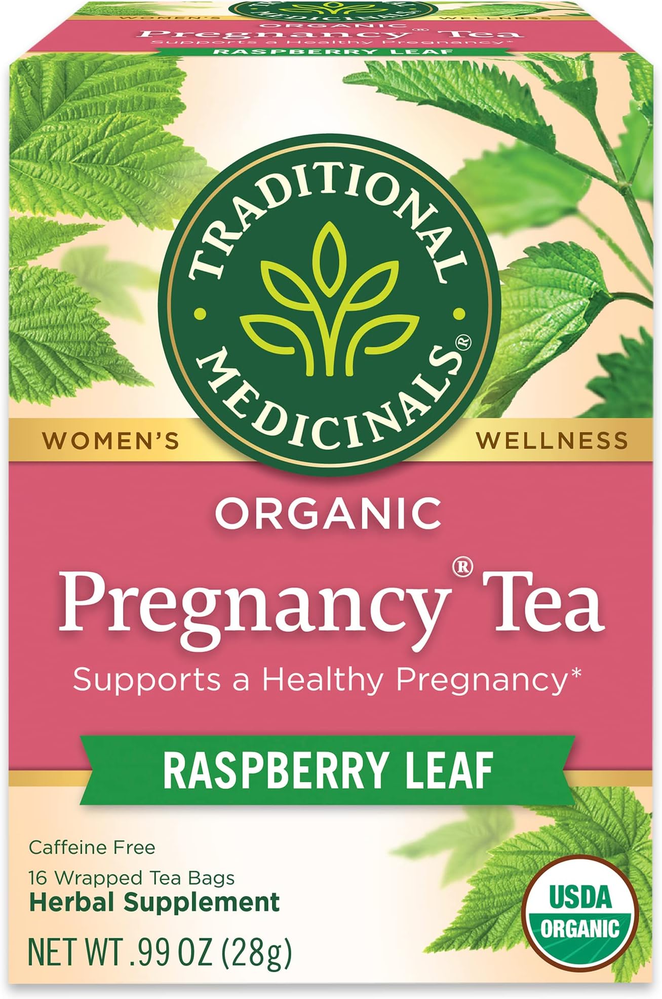 Traditional Medicinals Tea, Organic Pregnancy Tea, Supports a Healthy Pregnancy, Raspberry Leaf and Spearmint, 16 Tea Bags