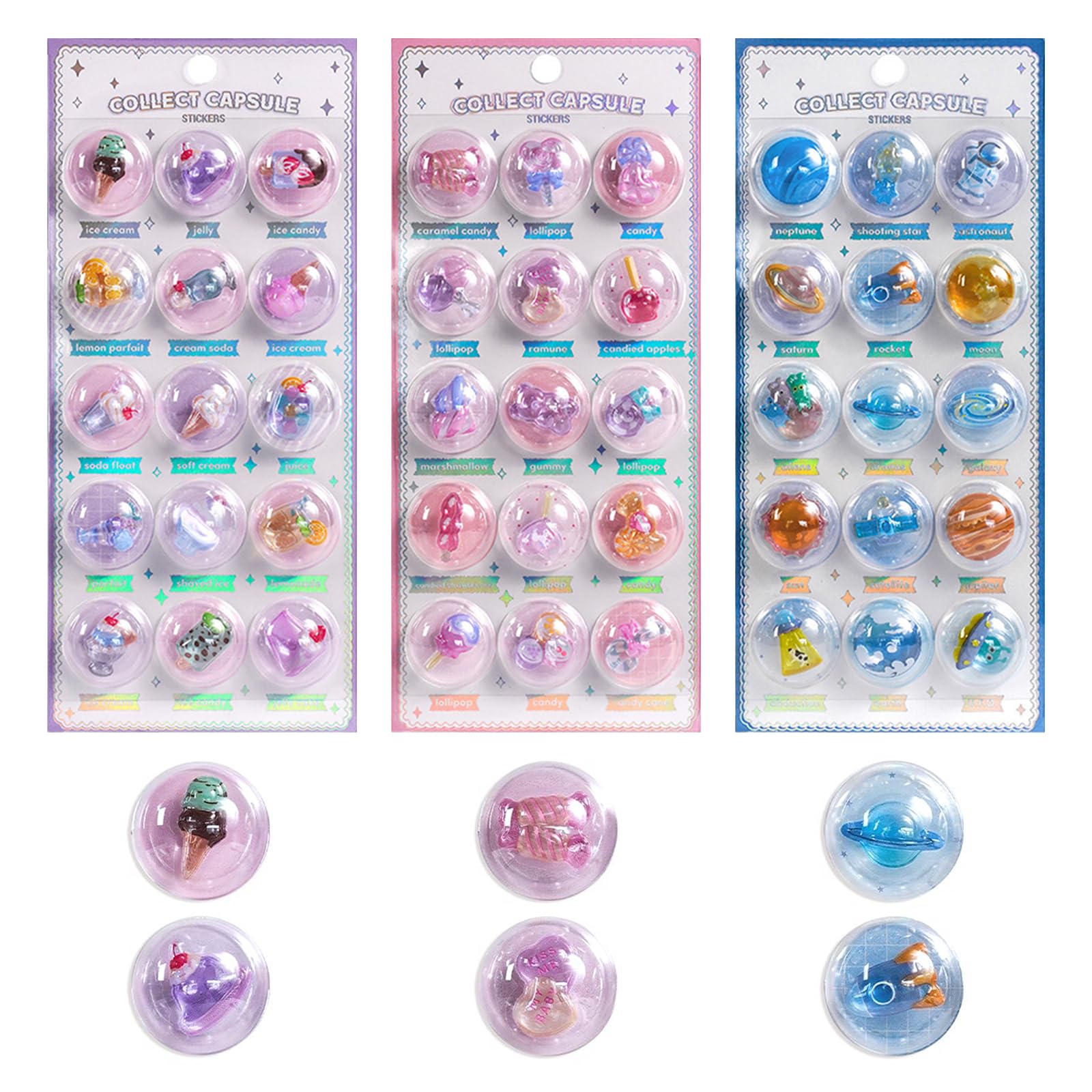【2026新登場】happykau カプセルシール 3枚 3D 立体 浮き彫 エポキシ樹脂 子供 DIY用 おしゃれ かわいい 励ましステッカー クリエイティブ 精巧な柄 手帳デコレーション 携帯電話飾り用 日記帳用 女の子 可愛い 創造性 ギフト 手芸用品 人気 プレゼント