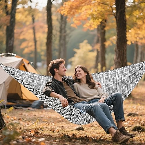 Miniatura 5 de ALAZA Hamacas tribales bohemias negras para acampar individuales o 2 personas, 500 libras, hamaca portátil de viaje con correas de árbol para