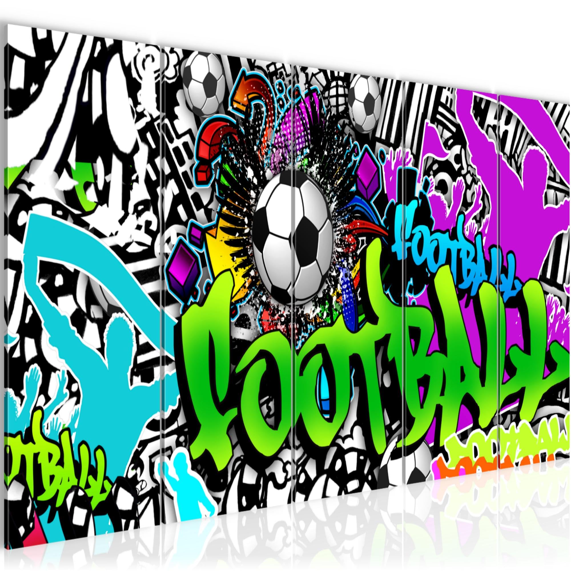 Runa Art Wandbild XXL Fussball Graffiti Loft Wohnzimmer 200 x 80 cm Bunt 5 Teilig - Made in Germany - 402655a