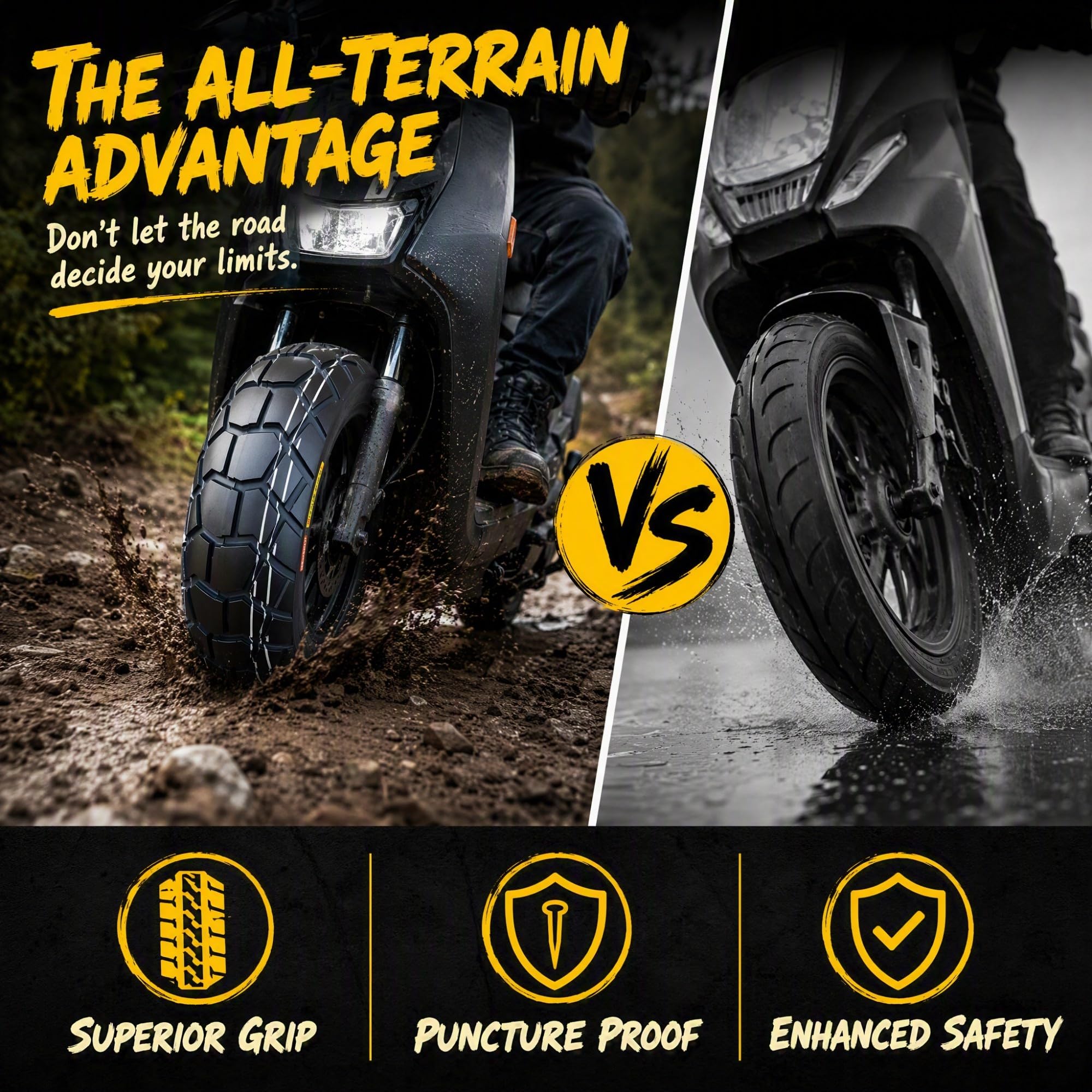120/70-10 Pneumatico Tubeless per Cerchio 10in Moto, 8PR Rinforzato
