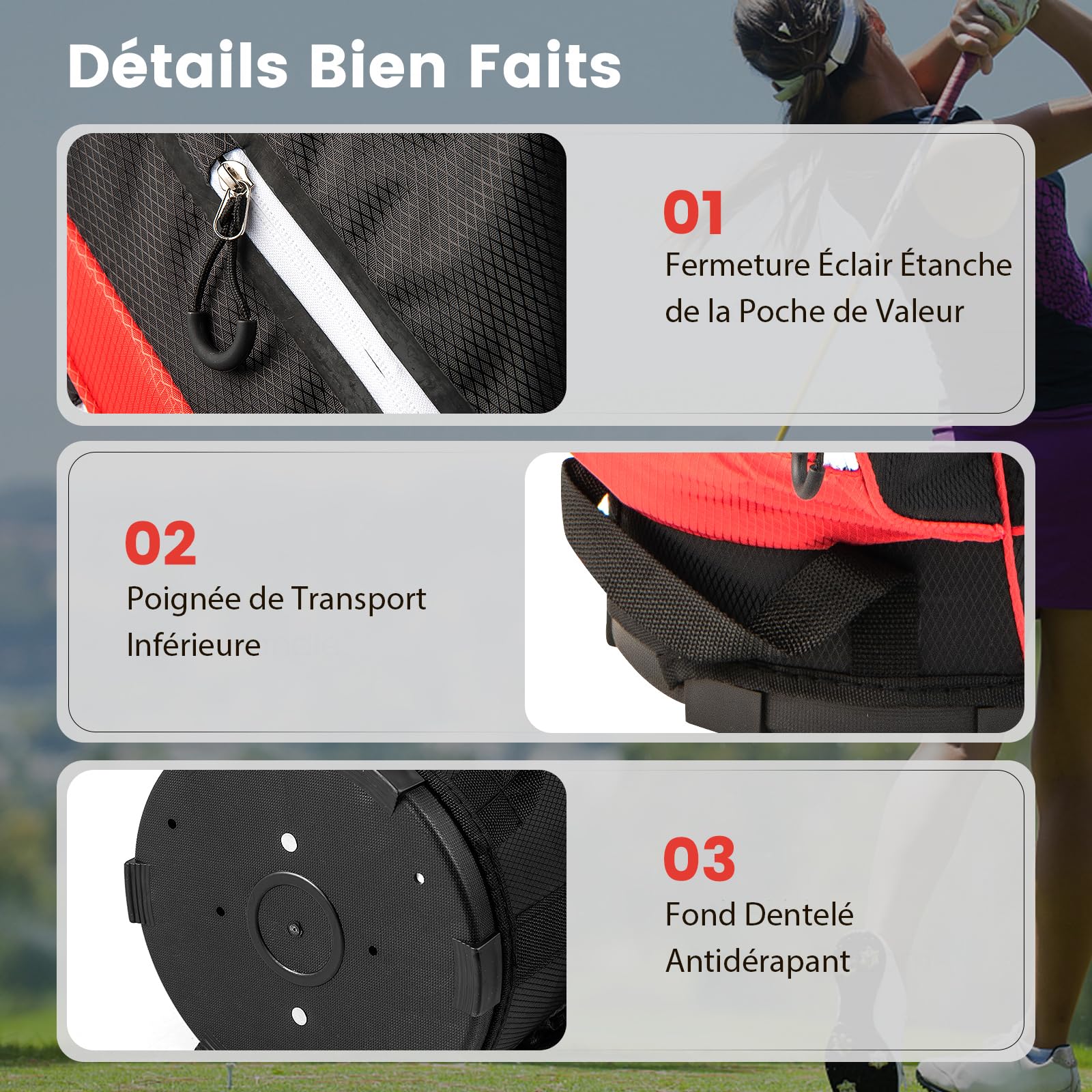 COSTWAY Sac de Golf avec 14 Compartiments, Sac de Club de Golf Portable avec 9 Poches Zippées Glacière Compartiment à Chaussures Porte-Parapluie et Housse de Pluie