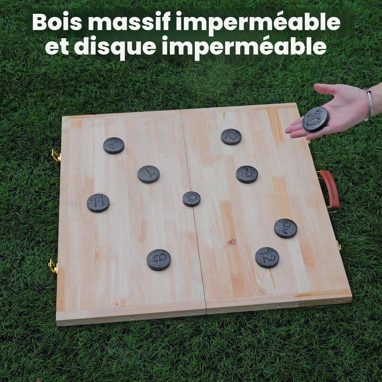 Lawn Outdoor Family Game Wooden Breton Palet Board Game Solid Wood Gaming Board Cornhole Board with 12 Metal Discs Palet Breton Game Set Backyard Games