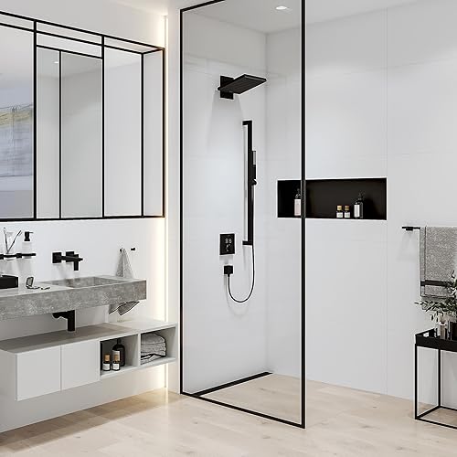 Miniatura 3 de hansgrohe Pulsify E 24331671 - Cabezal de ducha moderno de 10 pulgadas, 1 pulverizador con limpieza rápida en negro mate, 24331671