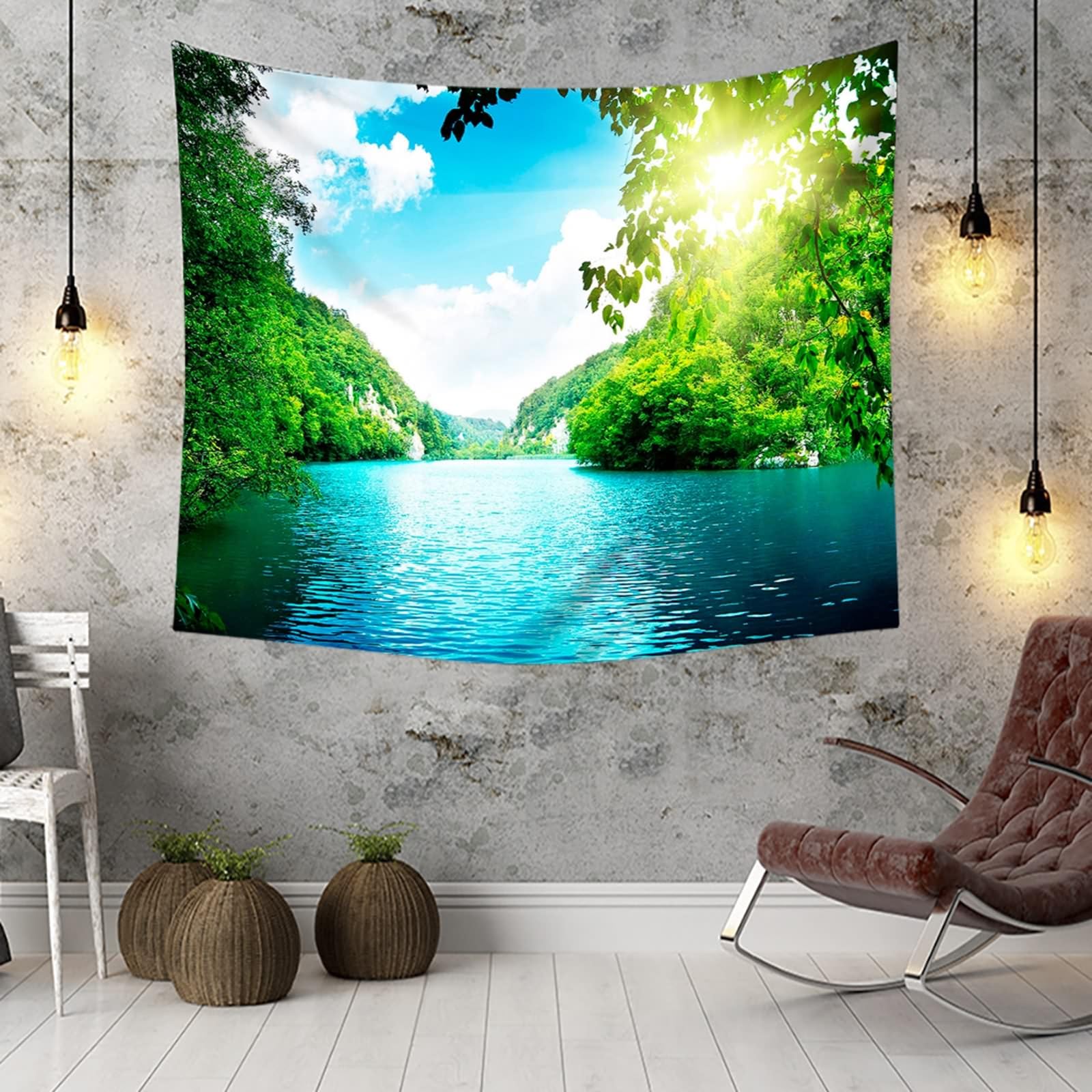 Lirzxin Tapisserie murale de salon, tapisserie en polyester, coucher de soleil, érable, paysage de paysage, tapisserie à suspendre pour chambre à coucher, salon, dortoir, orange marron, 200 x 200 cm