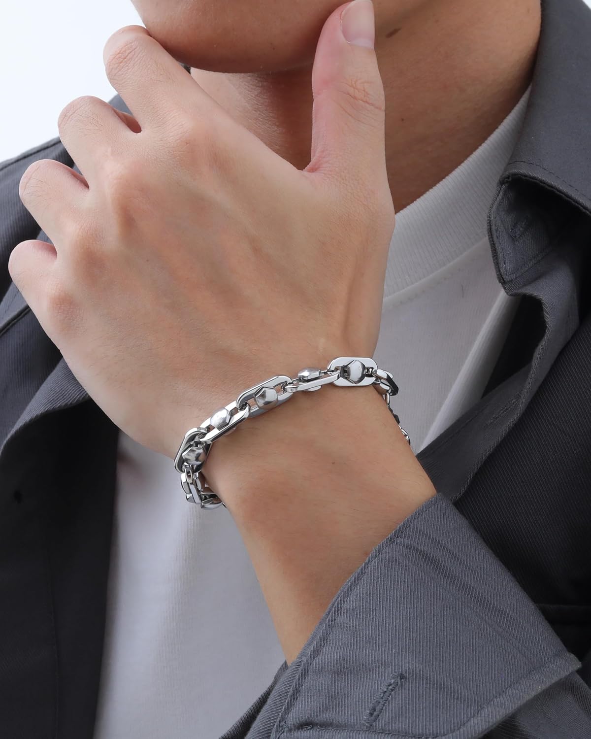 VNOX Link Chain Bracelets for Men - Cool Mens Bracelets Diamond-Cut Paperclip Solid Chain Bracelet Chunky Stainless Steel Jewelry Trendy Gifts - Image 3