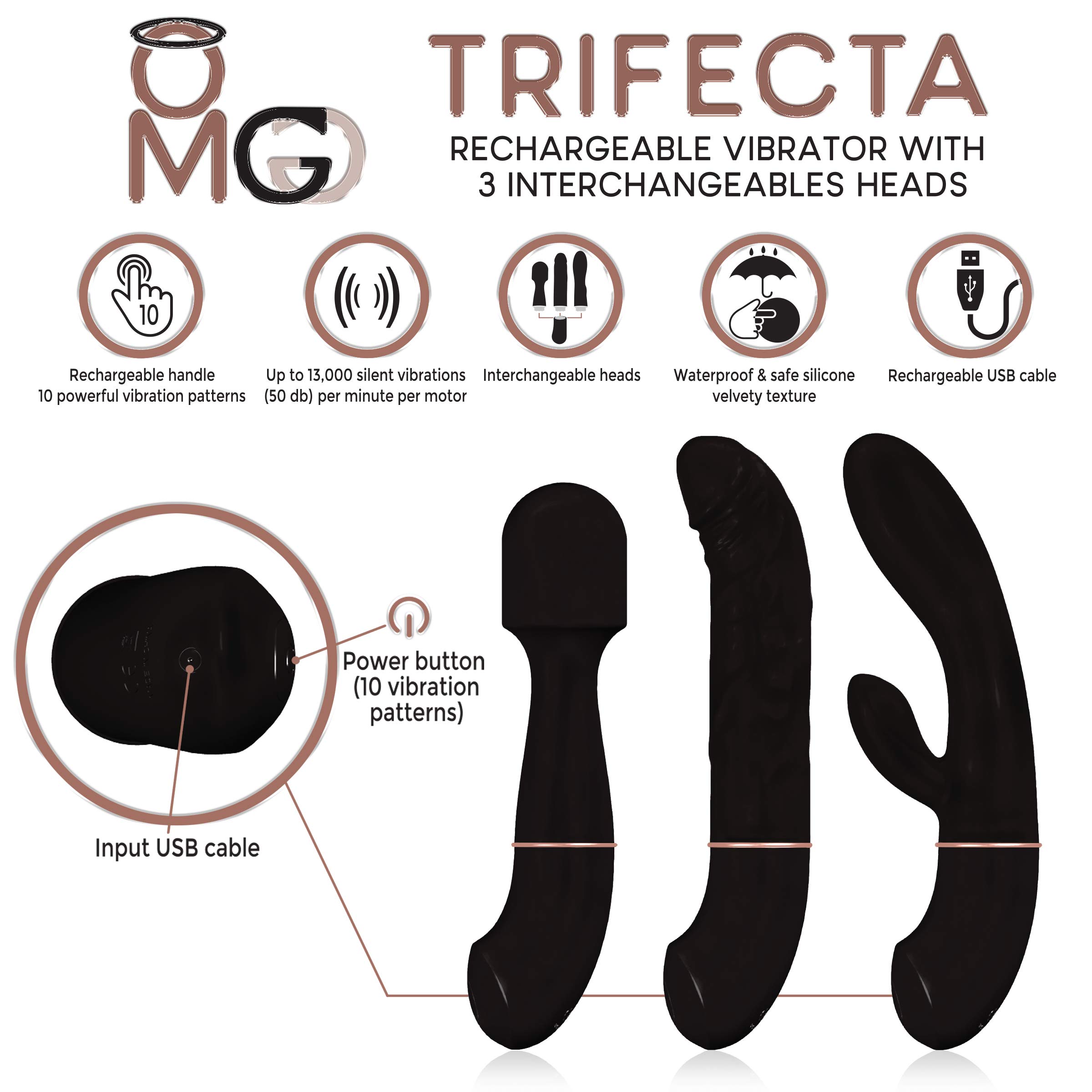 Amazon.com: OMG Trifecta OMG-TRI-1 Rechargeable Vibrator with 3 Interchangeable Heads 3-in-1 Vibrator, Black Amazon.com: OMG Trifecta OMG-TRI-1 Rechargeable Vibrator with 3 Interchangeable Heads 3-in-1 Vibrator, Black
