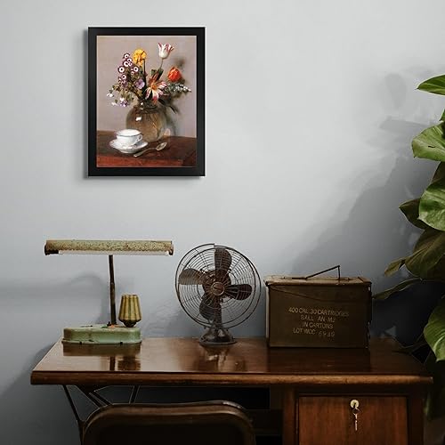 Miniatura 4 de Jarrón de flores de cabaña perdida con una taza de café de Henri Fantin Latour Impresión en marco biselado negro  Reproducción de pintura de obras