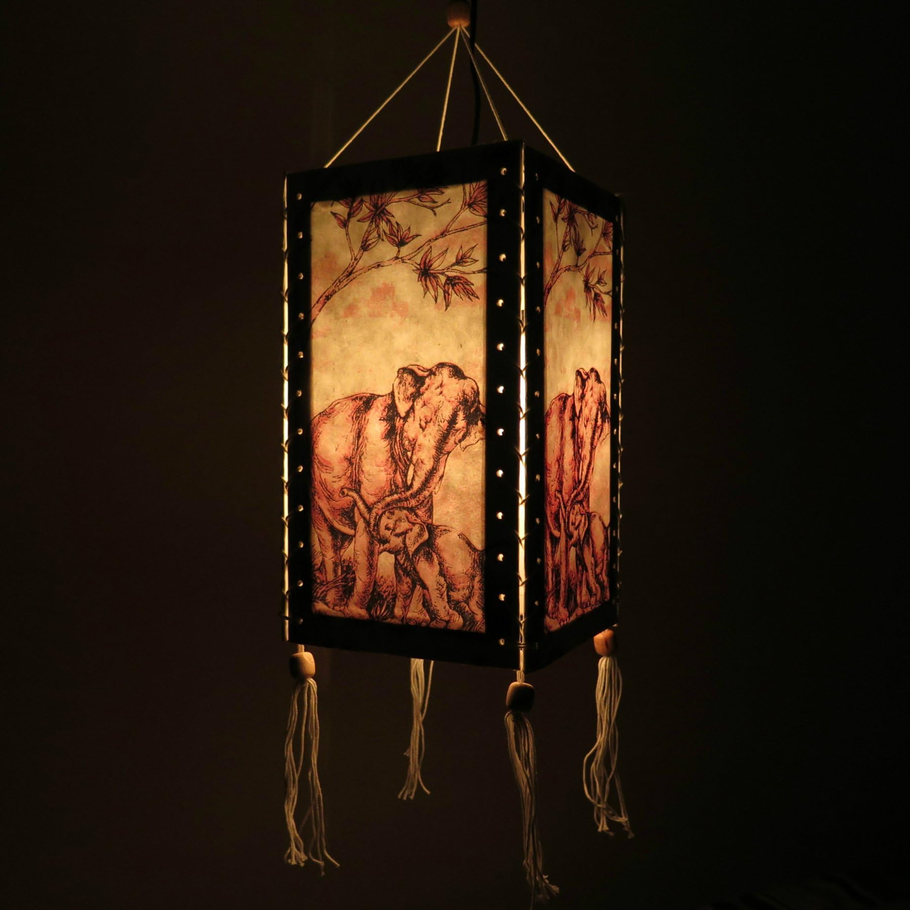 12" Hanging Paper Lampshade Lantern made of Saa Paper, Light Lamp Shades for Wedding, Birthday Party, Home Decor (Elephants)