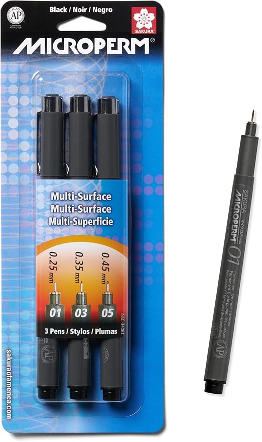 SAKURA Microperm Ultra Fine Point Pens - Permanent Marker Pen - Assorted Point Sizes - Black Ink - 3 Pack