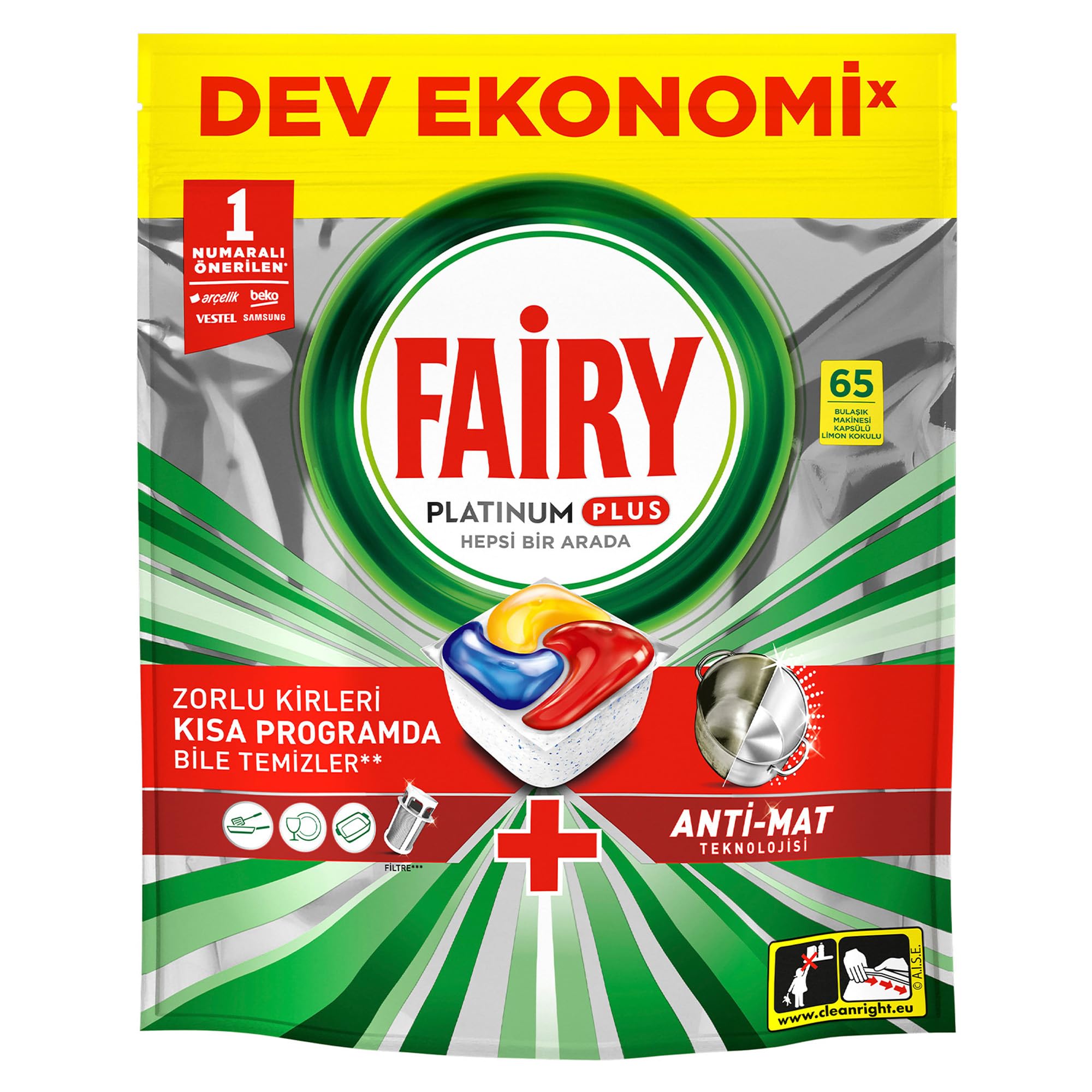 Fairy Platinum Plus Bulaşık Makinesi Deterjanı Kapsülü/Tableti 65 Yıkama