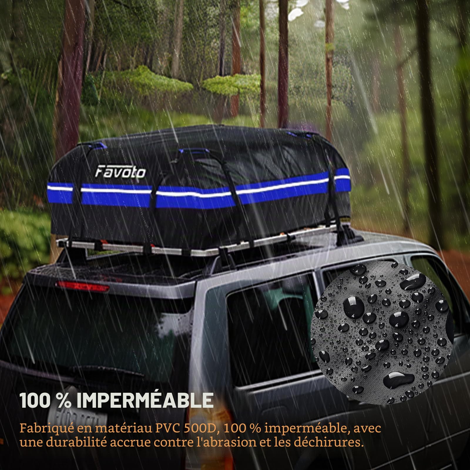 Favoto Coffre de Toit Voiture Imperméable - Sac de Toit Porte-Bagages 425L Pliable avec Tapis Antidérapant Crochet de Porte et Sangles de Renfort pour Le Transport des Bagages Bleu