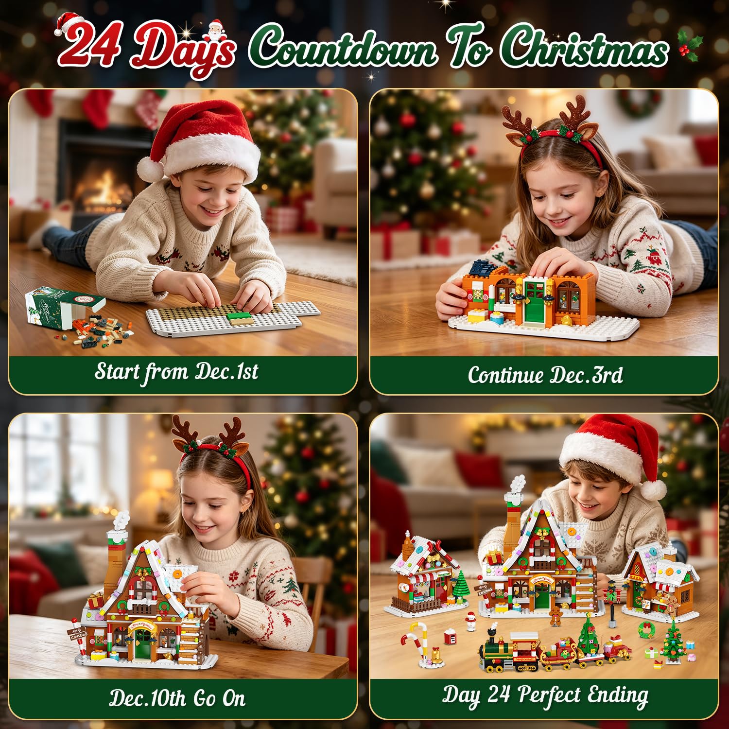 INSOON Adventskalender 2026 Lebkuchenhaus Mini-Klemmbaustein-Set mit Licht