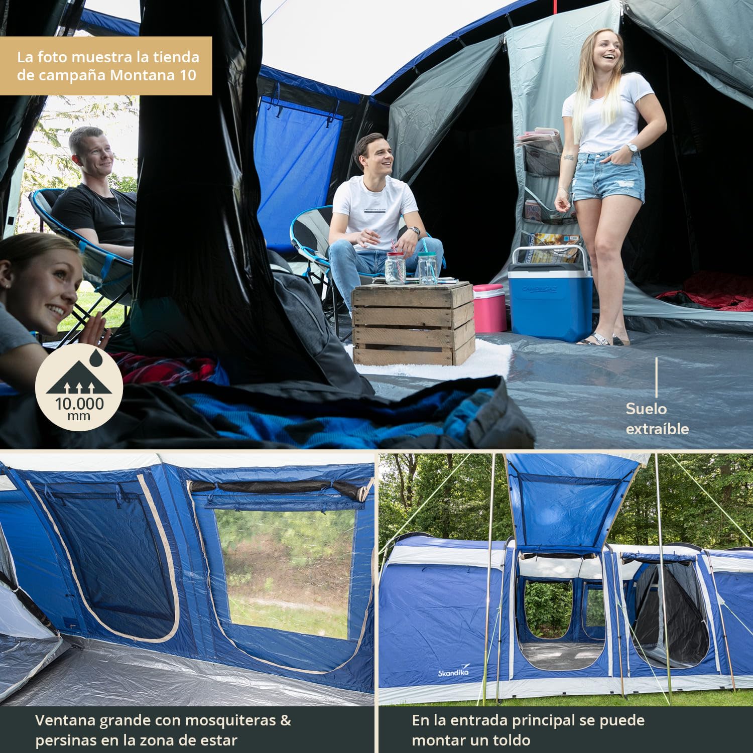 Skandika Montana 8/10/12/14 Sleeper/Sleeper Protect - Tienda campaña Familiar - cabinas oscuras - Columna de Agua de 5.000 mm