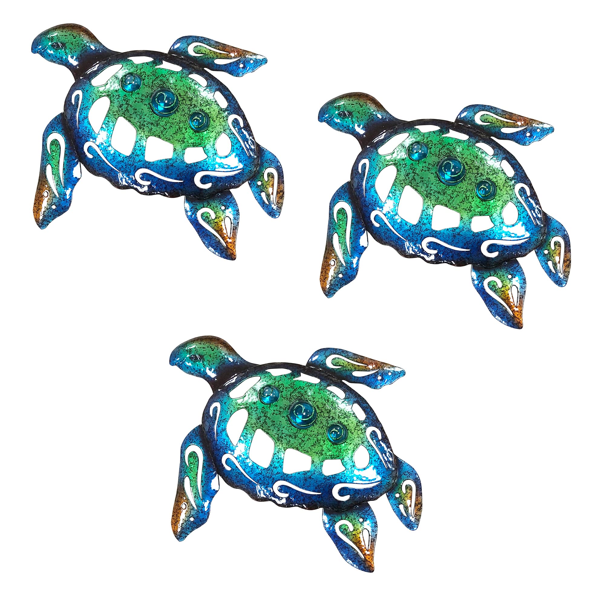 BVLFOOK Sea Turtle Wall Decor Metal Beach Coastal Ocean Decor, Beach Themed Decoration for Bathroom Bedroom Fence Home Indoor Outdoor, Nautical Tropical Decor, set of 3, 10 inch