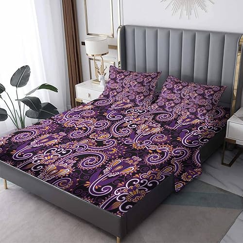 Miniatura 8 de zcwl Juego de sábanas florales de cachemira, tamaño individual, bohemio, juego de sábanas bohemias de microfibra súper suave, juego de sábanas de 3