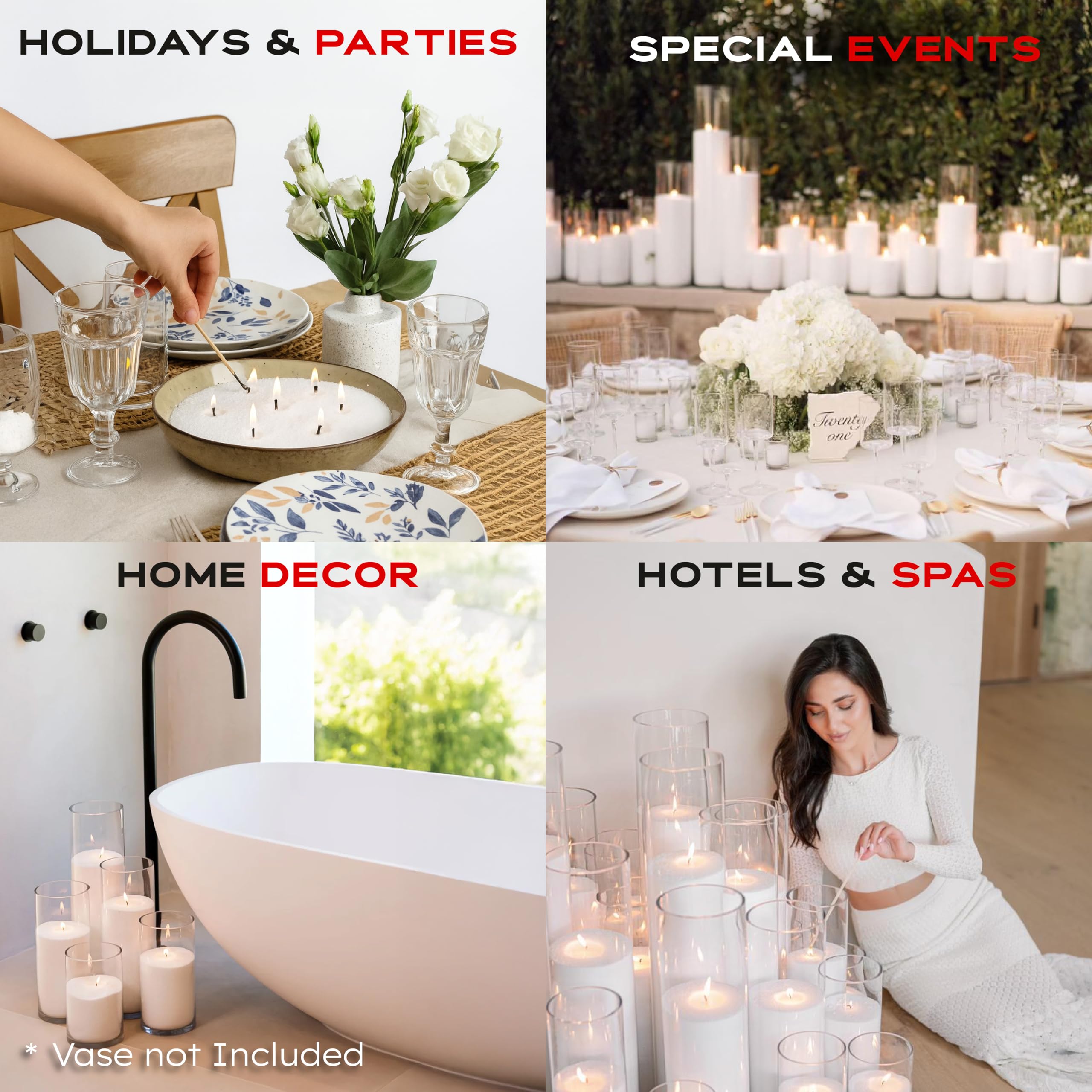 Vogue Candles - Recambio de cera granulada blanca, cera de arena perlada de 5 libras, kit de velas de arena con 50 mechas de algodón para iluminación del hogar, a base de plantas y reutilizable para