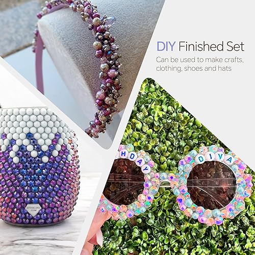 Miniatura 6 de Diamantes de imitación de perlas doradas de aguamarina de 2.12 oz para manualidades, tamaño mixto de 0.116 a 0.394 pulgadas, color AB, medias