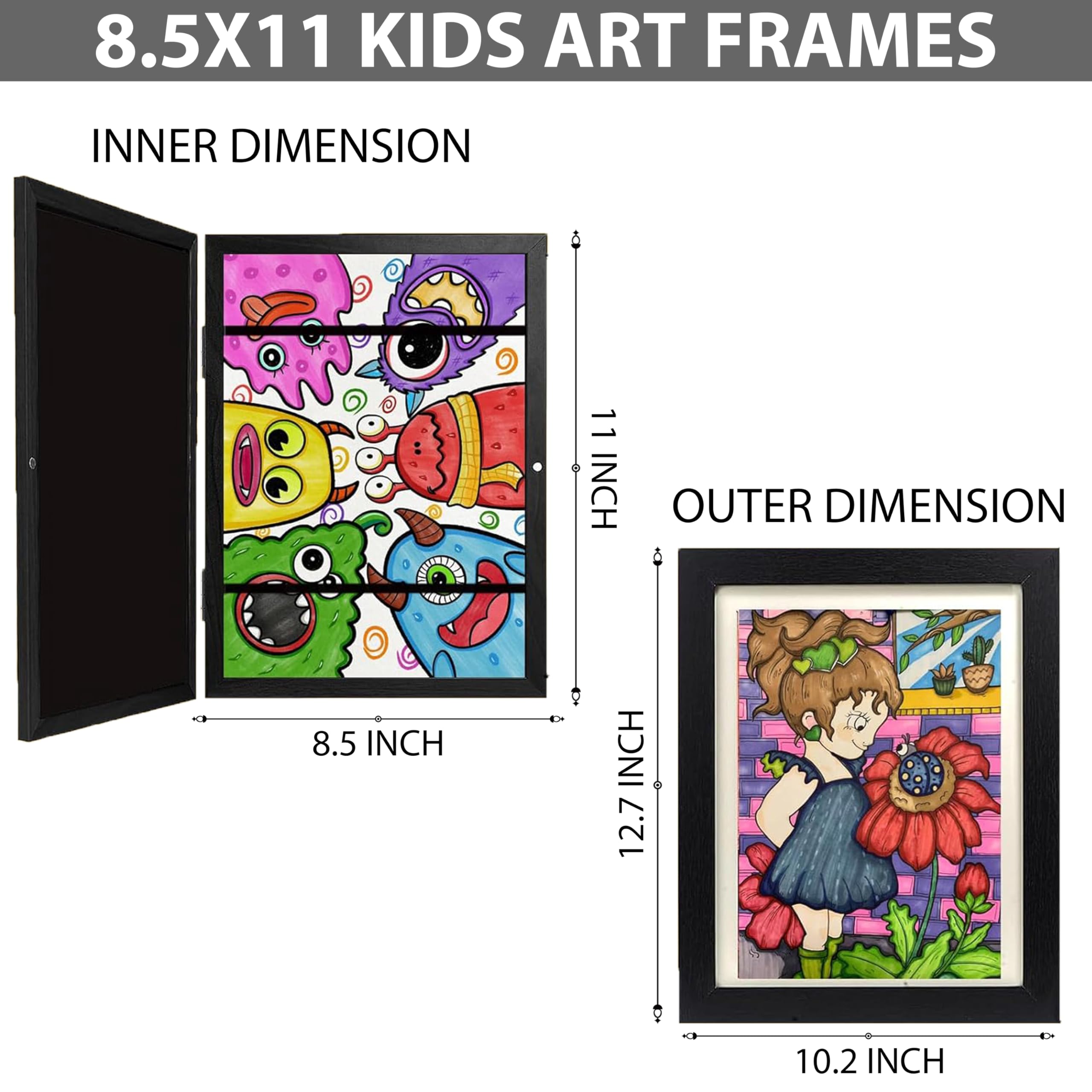 UFrame 8.5×11 Black Kids Art Frames, Front Opening Kids Artwork Frames Changeable, Perfect For Kids Room Decor, Artwork Frames For Kids Art(1 Pack)