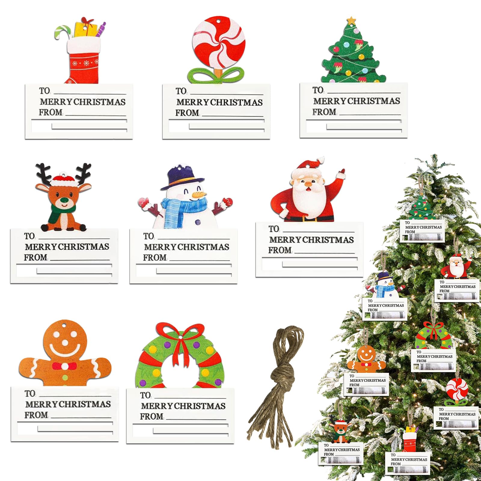 Winusd 8Pcs Wooden Christmas Money Holder For Cash Ornaments Gift 8Pcs Christmas Money Holders For Cash Ornament Gift, Funny Christmas Ornaments Hanging Accessories, Handcrafted Wooden Money Holders Gifts For Friend Family Home Decor Shelf Decor Christmas Decoration