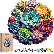 Wooden Puzzles for Adults - Colorful Mandala Succulents Plants Wooden Jigsaw Puzzle, Irregular Animal Shaped Puzzles, Challenging Floral Puzzle Gifts for Christmas Home Decor 13 in - 246 Pieces
