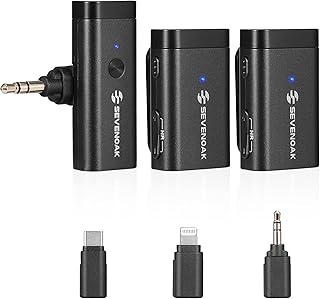 Sevenoak Wireless Lavalier Microphone with Lightning/USB-C/3.5mm TRS Adapter Plug Play Compact Microphone for iPhone/Android/Camera YouTube Vlog Live Streaming Interview SKM-W1 Pro