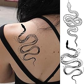 8 Sheets Cobra Snake Temporary Tattoos For Women Men Adults, Half Arm Sleeve Fake Tattoo Stickers Serpent, 3D Waterproof Halloween Black Realistic Snake Tattoos For Legs Forearm Back Neck Sets
