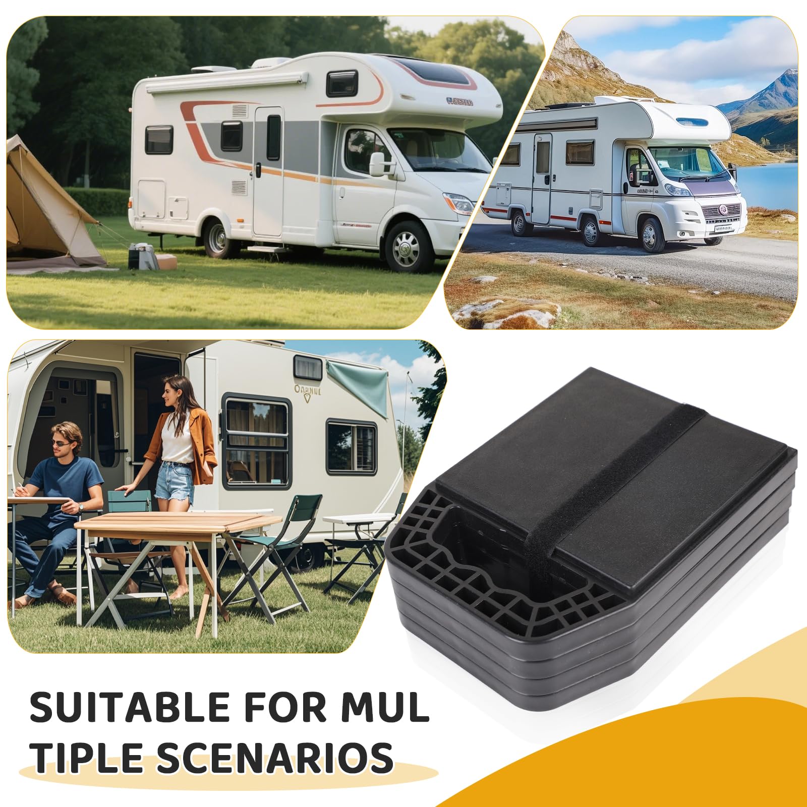 DBREAKS Lot de 4 Plaques de Support pour Caravane - 23 x 17 x 2 cm - Empilables avec Poignée - Pour Camping-car Cric - Plaques de Calage- Jack Pads - Noir
