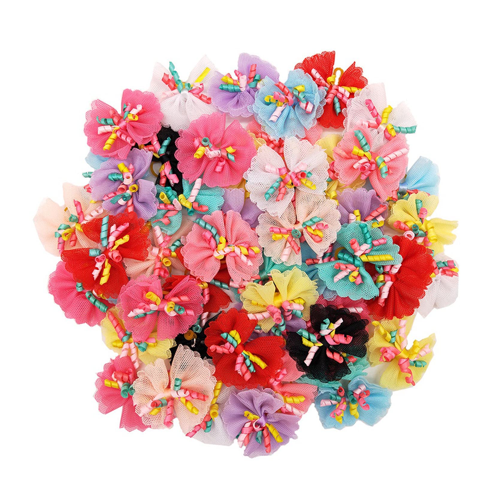 WofMeowGu 50pcs Dog Hair Bows Multicolored Color Hair Ties with Rubber Bands