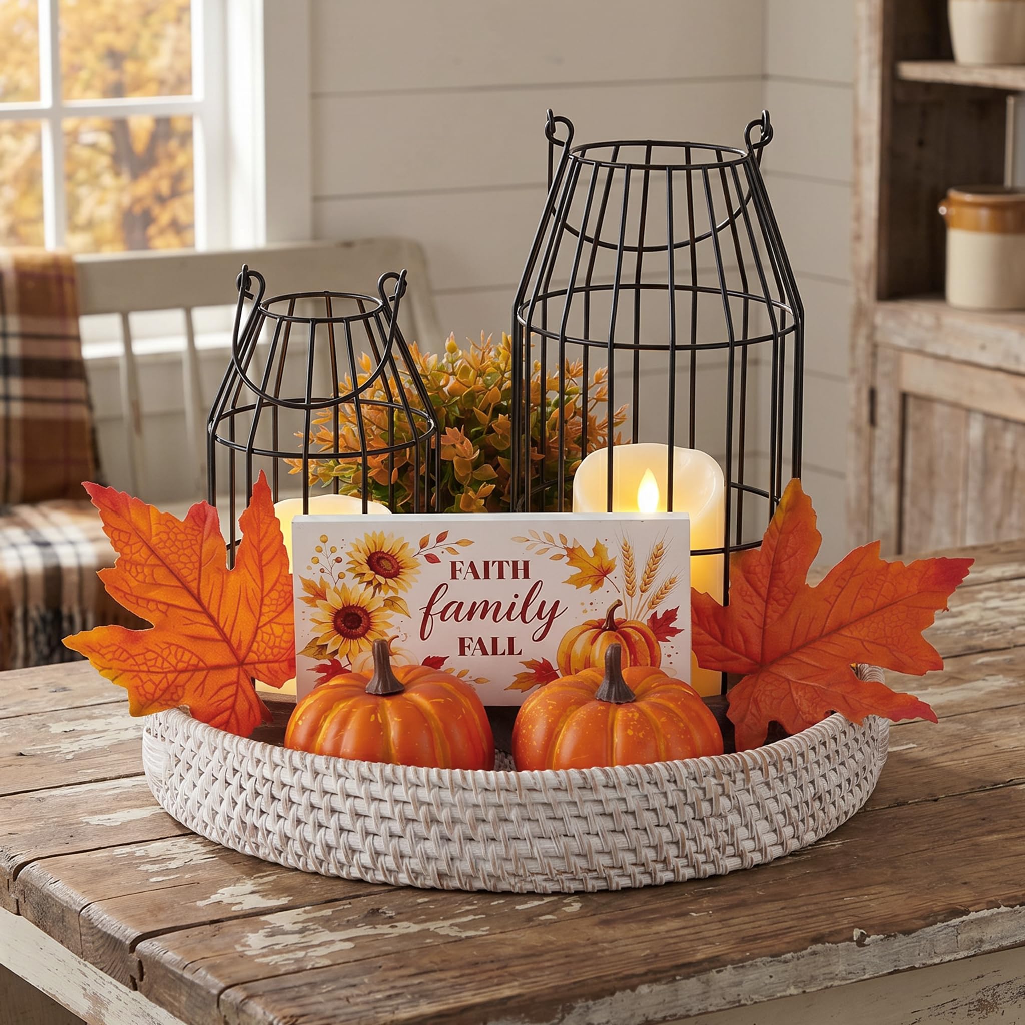 Rustic Farmhouse Lanterns Set Fall Decor for Dining Table Centerpieces