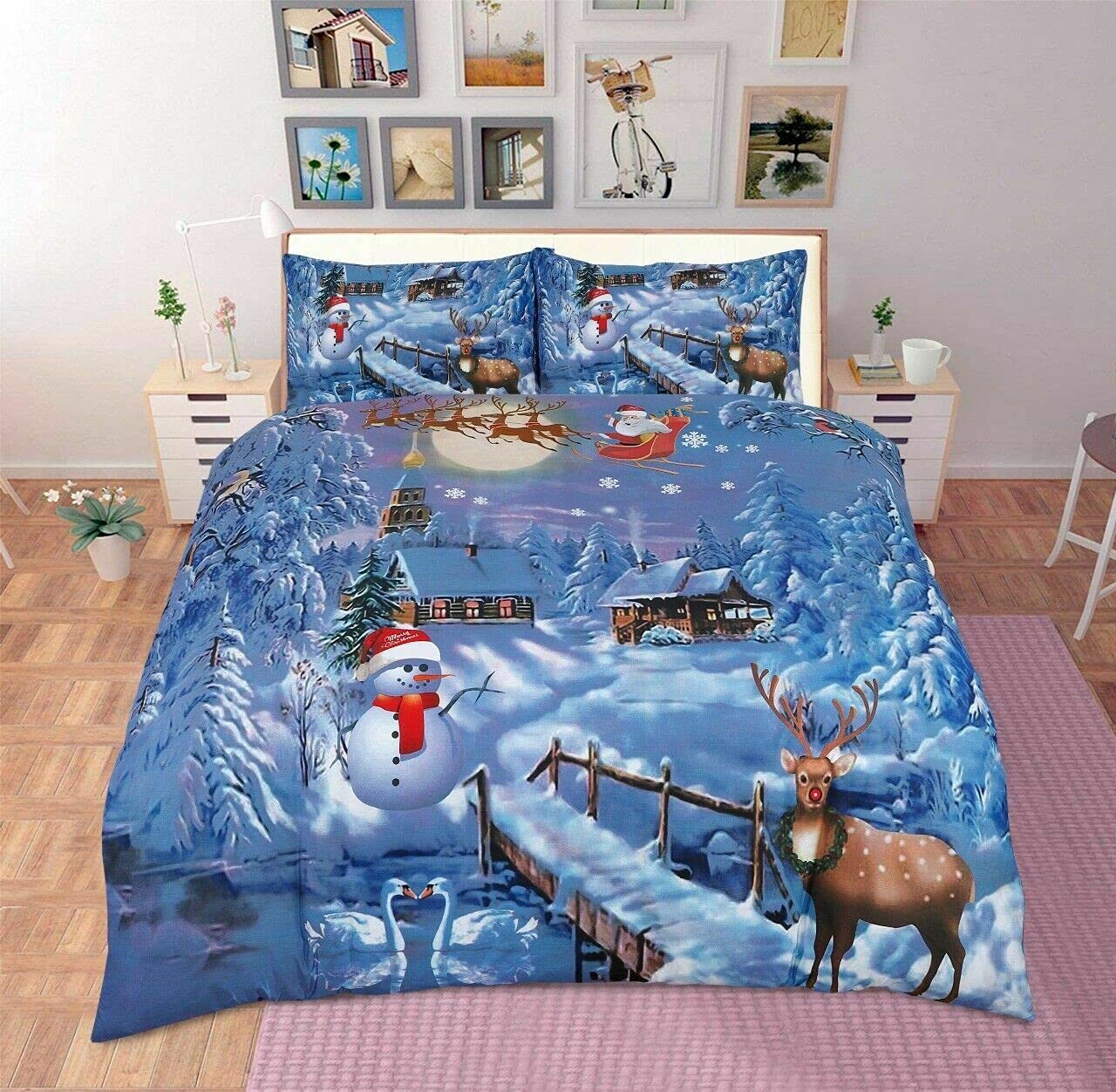 Northern Luxe Luxurious Christmas Duvet Cover Sets 3D Xmax Design with Pillowcases Soft Fabric, Santa Claus, Festive Season, Snowman & Christmas Greetings (Super King, Festive Season)