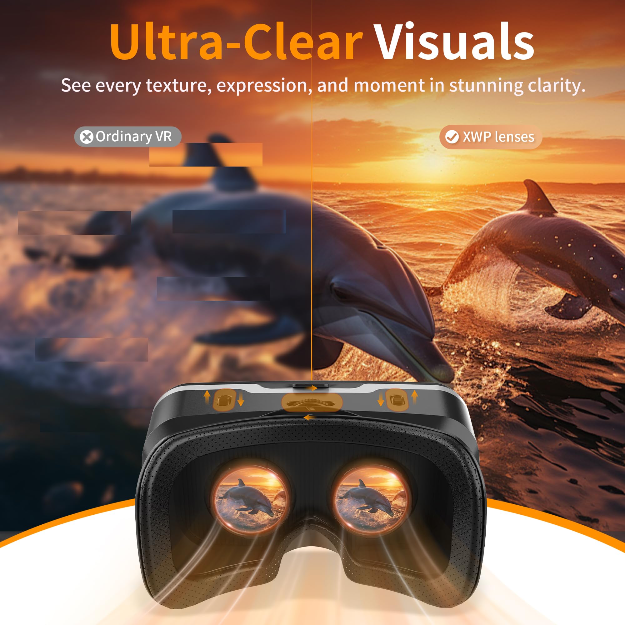 XWP Visore VR, Occhiali Per Realtà Virtuale 3D Con Cuffie, Compatibili Con iPhone & Android (4,7–7,2"), Con Lenti HD Anti Luce Blu, Per Giochi E Film, Regalo Di Compleanno Per Bambini E Famiglia