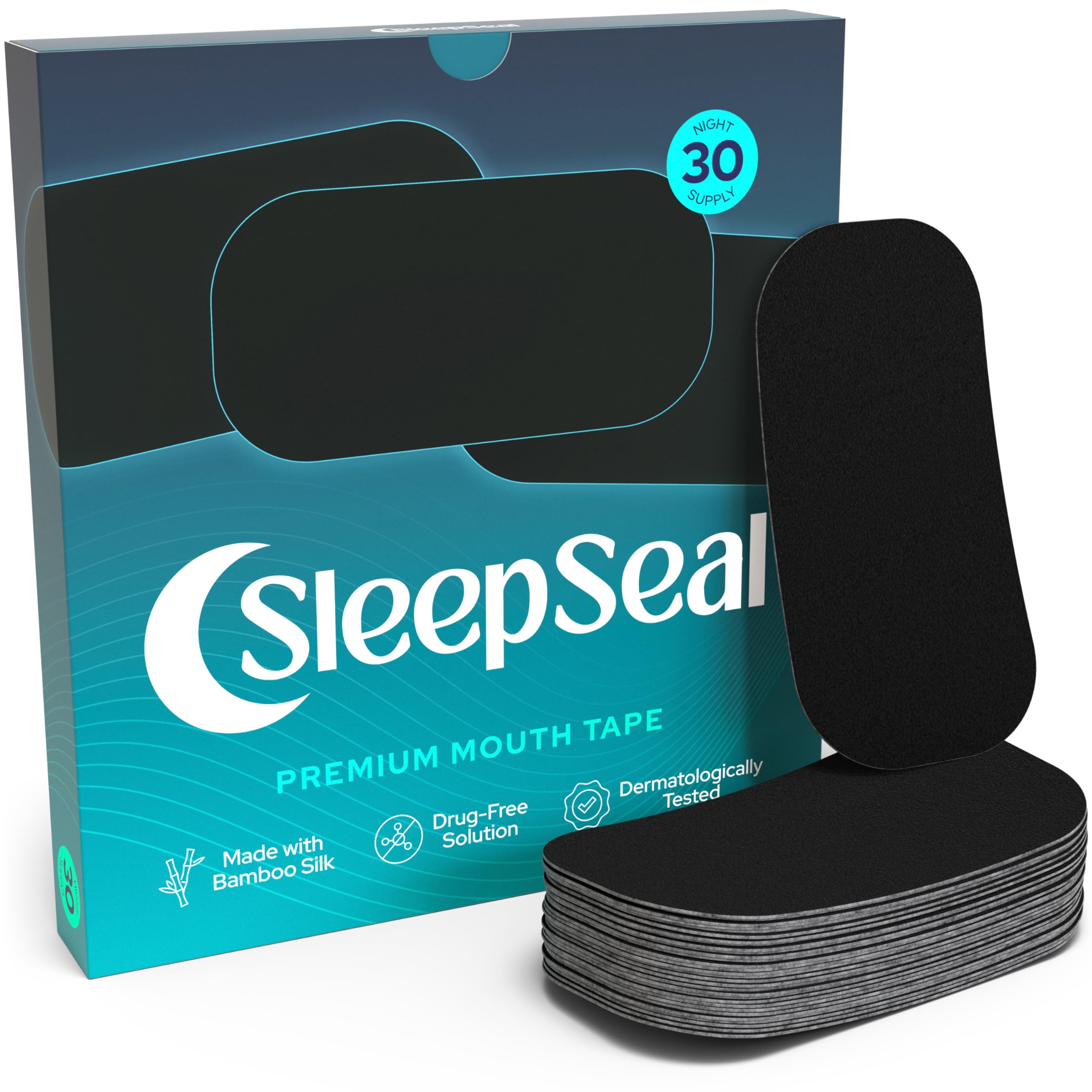 SleepSeal Mouth Tape for Sleeping - Made from Sustainable Bamboo Silk, Hypoallergenic & Dermatologically Tested Sleep Tape – Snoring Aid Solution, Improves Nasal Breathing – 30 Night Supply