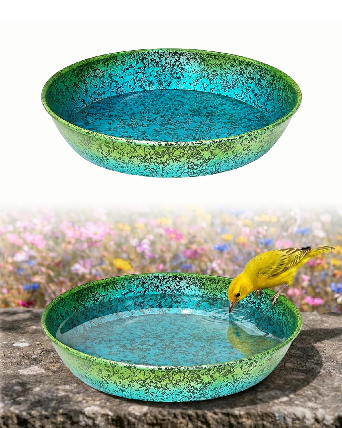 12 Inch Metal Bird Bath Replacement Bowl Ground Bird Baths Blue Green Gradient Finish Basin Attracts Wild Birds Tabletop & Ground Birdbath for Outdoor Garden Decor Deck Mount Included