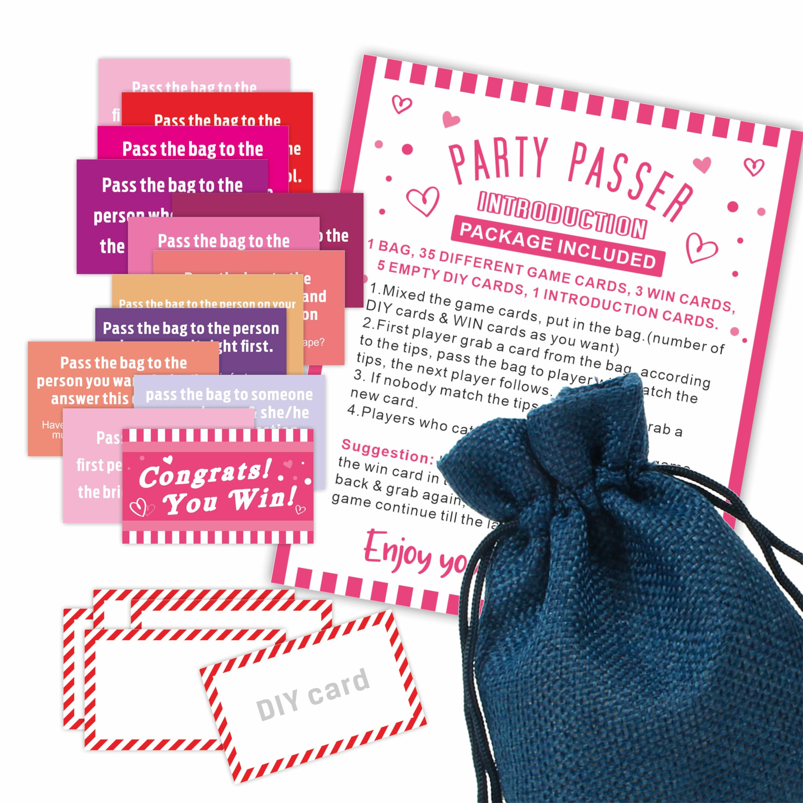 Ketsord Bachelorette Party Pass The Bag Game Kit, 44 Tip Cards with 1 Pass Bag, Funny Party Game for Adults, Ladies Night, Bridal Shower Party, Group Activity, Party Supplies (Navy Blue) - A02