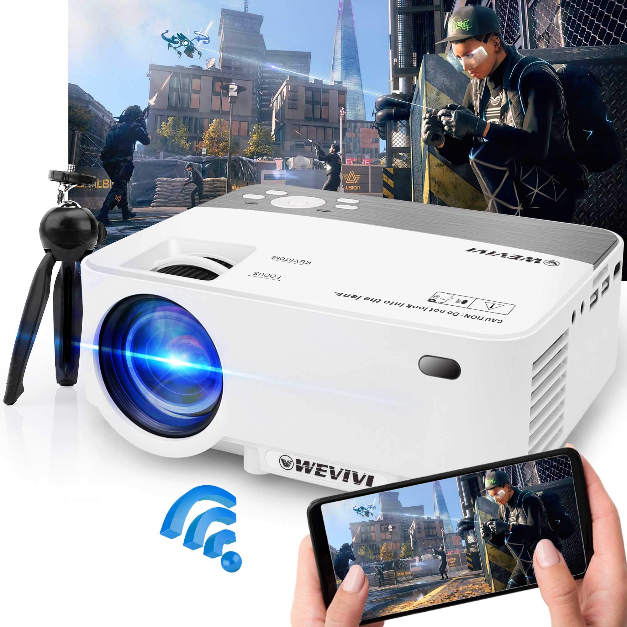 WiFi Projector , Mini Movie Projector HD 1080P Supported, 5500Lumens & 240" Display Wireless/Wired Mirroring Portable Mini Outdoor Movies Projector Compatible with HDMI/VGA/USB Interfaces