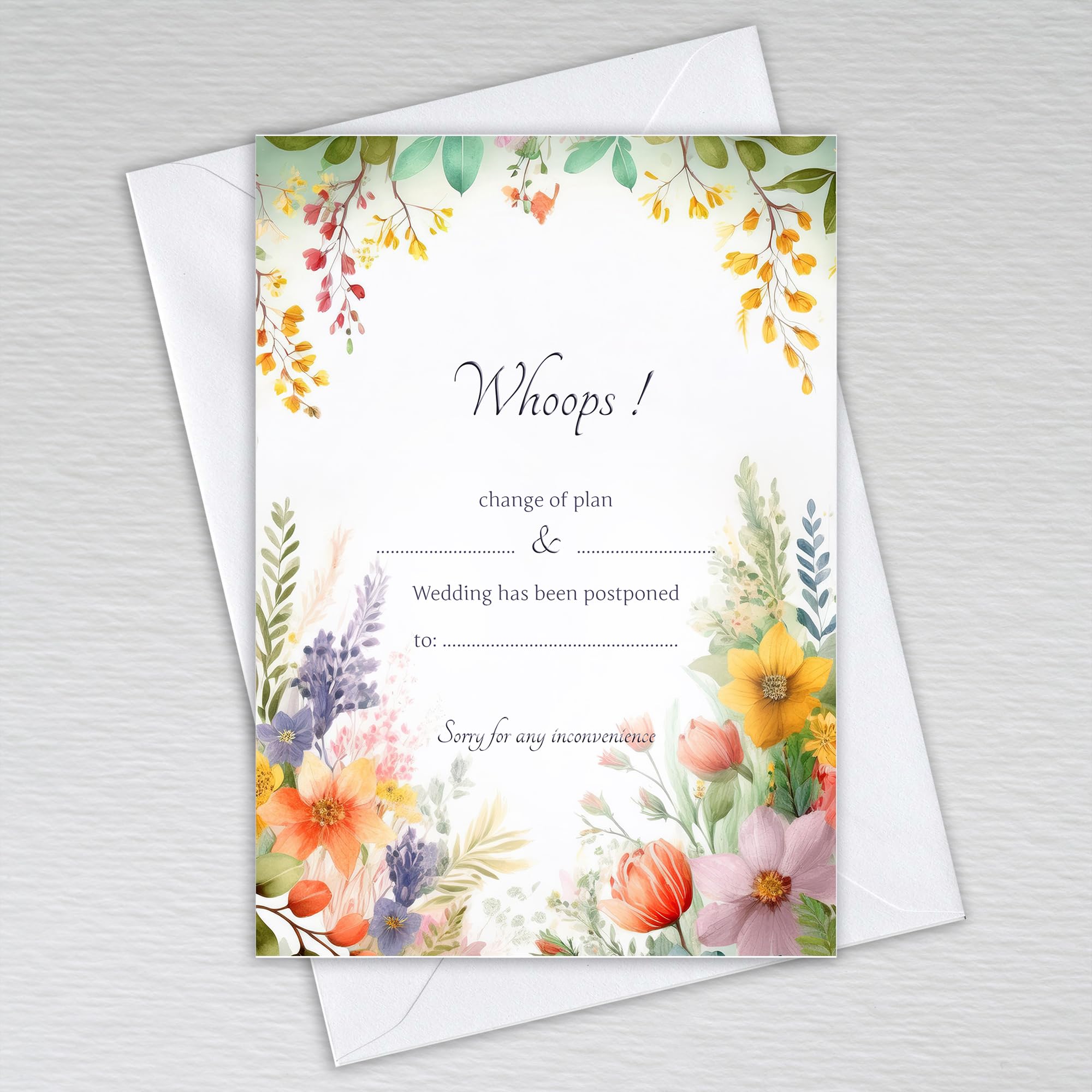 Wildflower Change the Date Cards with Envelopes/Change of Plan Floral Wildflowers: Vibrant Wildflower Wedding Postponal Cards (Pack of 50 with Envelopes)