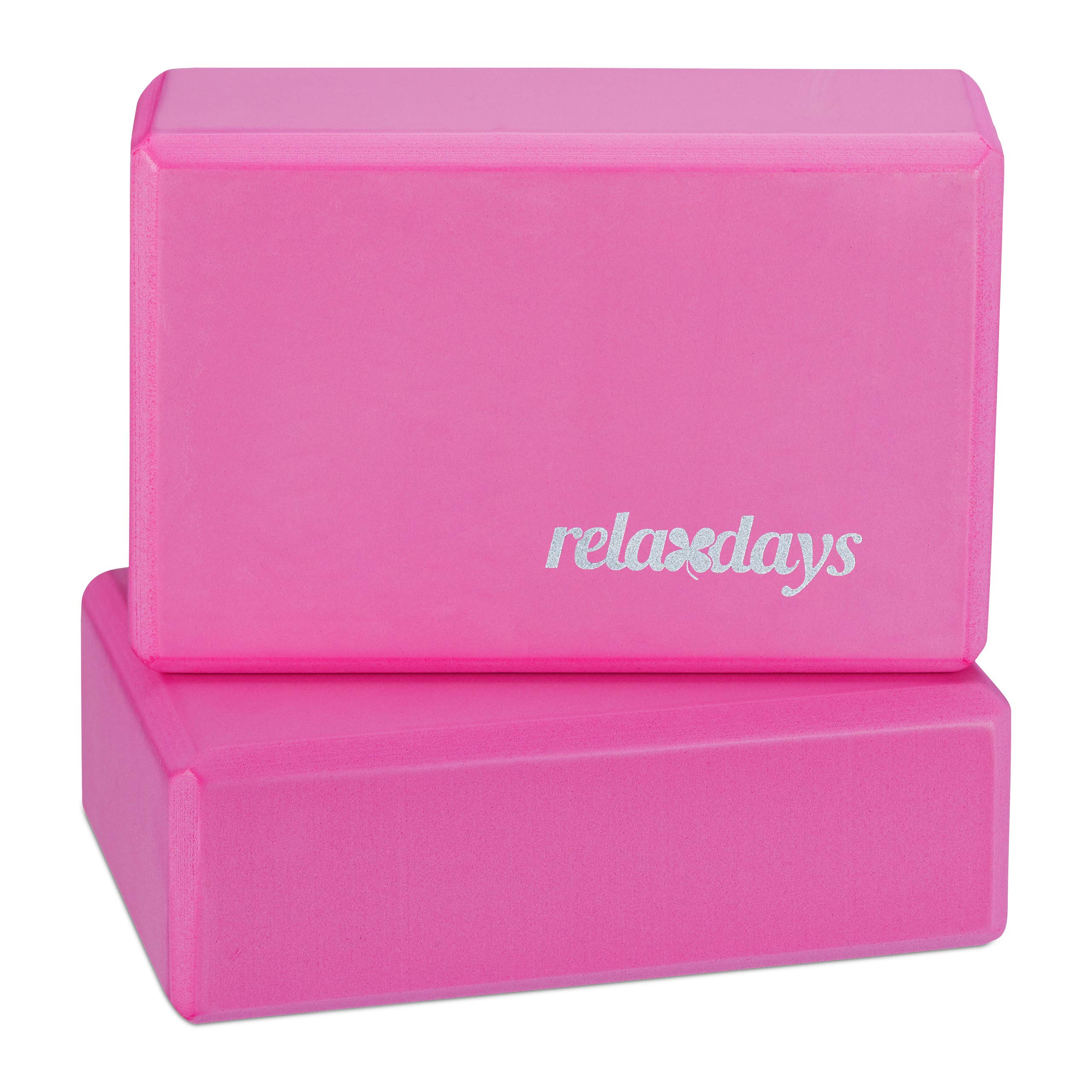 Relaxdays Yogablock im 2er-Set, pink, Hartschaum, 8 x 23 x 15 cm