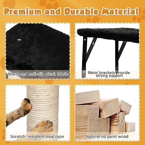 Miniatura 5 de COZIVVOVV Juego de 5 escaladores para gatos montados en la pared, madera para interiores con estantes y perchas para gatos, escalera, casa de