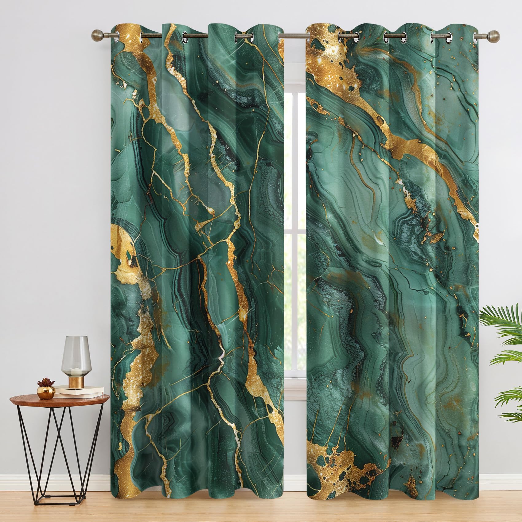 Generico Tende Marmo Verde per Interni Oscuranti 2 Pezzi, Tende Motivo Arte Astratto Moderna, Tenda Camera da Letto Soggiorno Casa Finestra, con Anelli, 140 L x 280 A cm A-X7