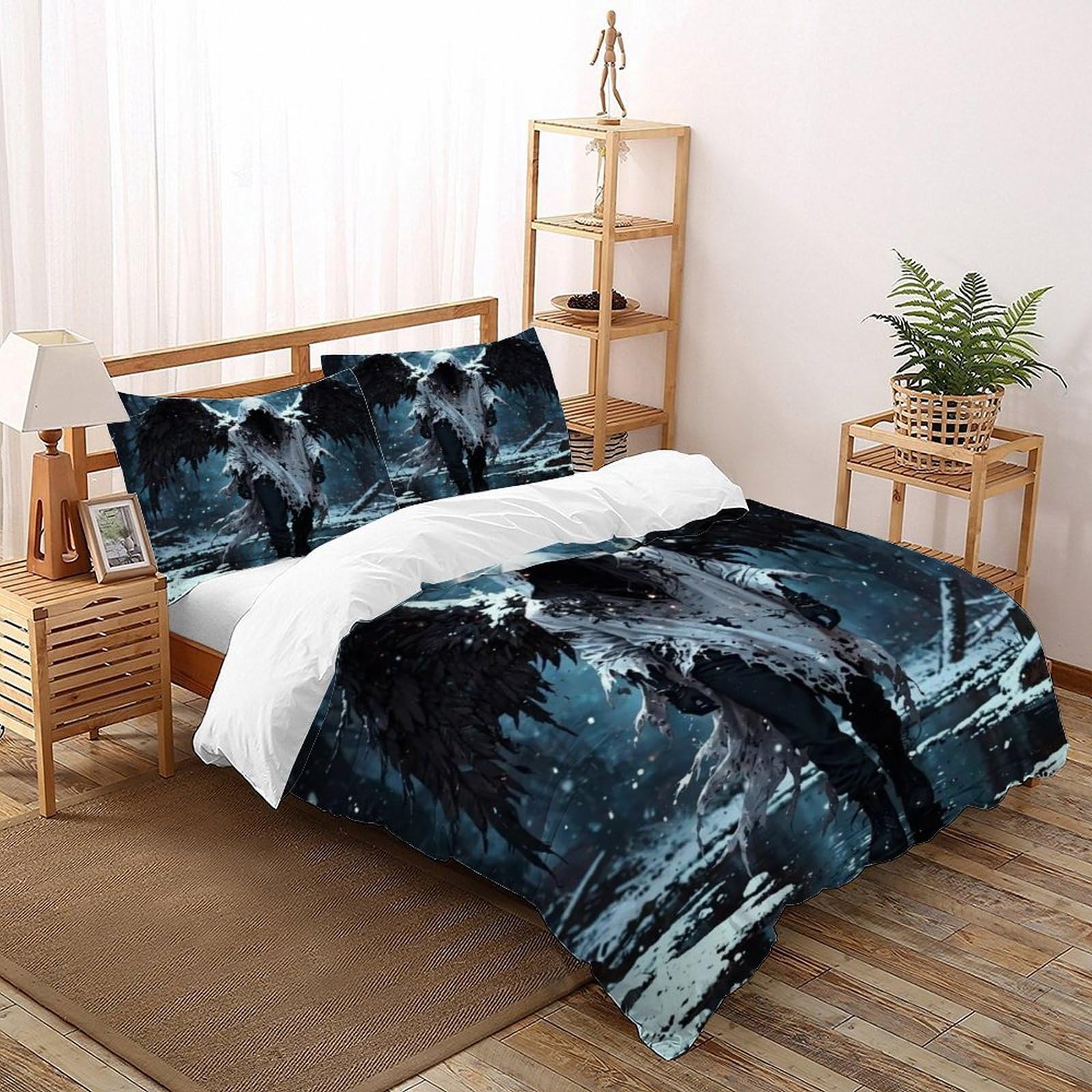 Linge de lit super king ailes noires parure de lit 3 pièces pour adulte