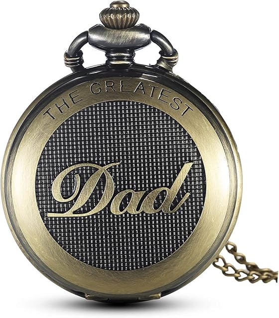Swhily Pocket Watch, Mens Vintage Quartz Dad Pocket Watches with Chain for Daddy Birthday, Christmas + Gift Box (Bronze)