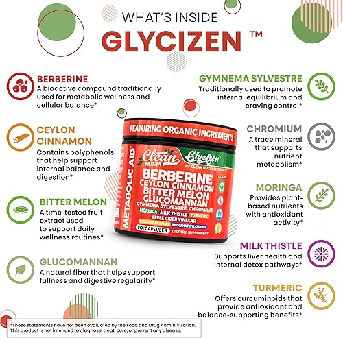 Miniatura 3 de Clean Nutra Berberine and Ceylon Cinnamon Supplement Bitter Melon Glucomannan Gymnema Sylvestre Chromium Moringa Milk Thistle Turmeric Apple Cider