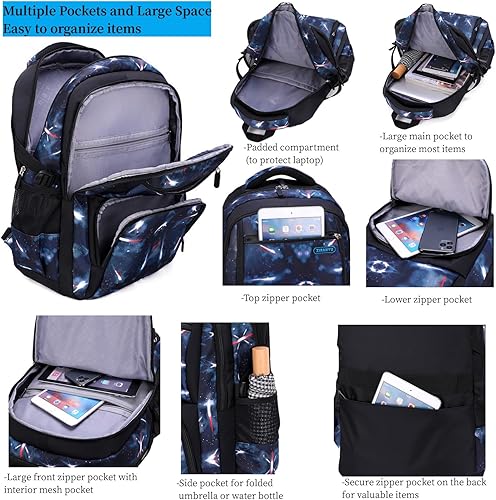 Miniatura 4 de Mochilas para niños y niñas para escuela primaria y secundaria con lonchera Galaxy Space Bookbags para niños y niñas
