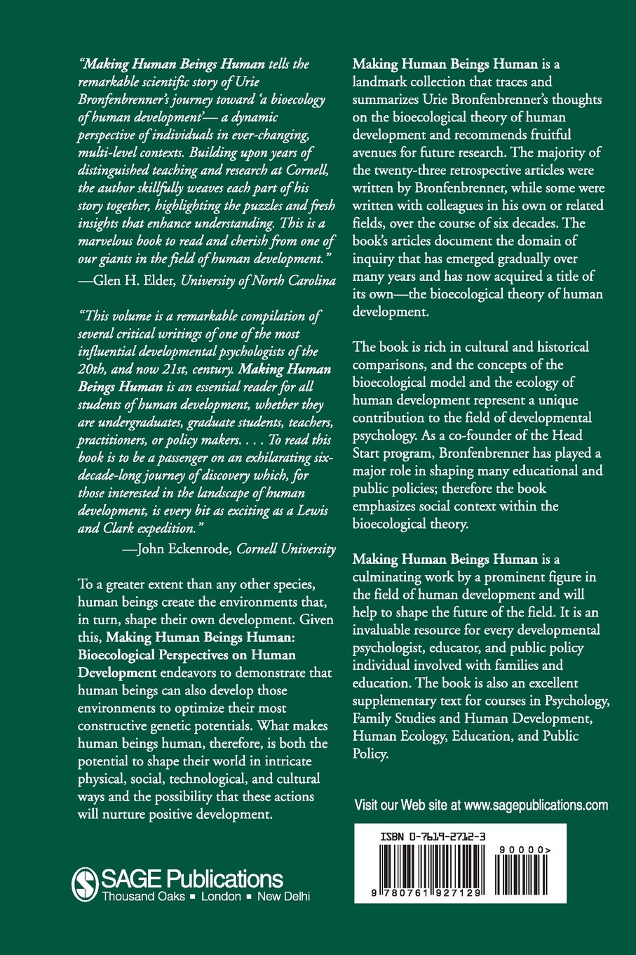 Making Human Beings Human: Bioecological Perspectives on Human Development (The SAGE Program on Applied Developmental Science)