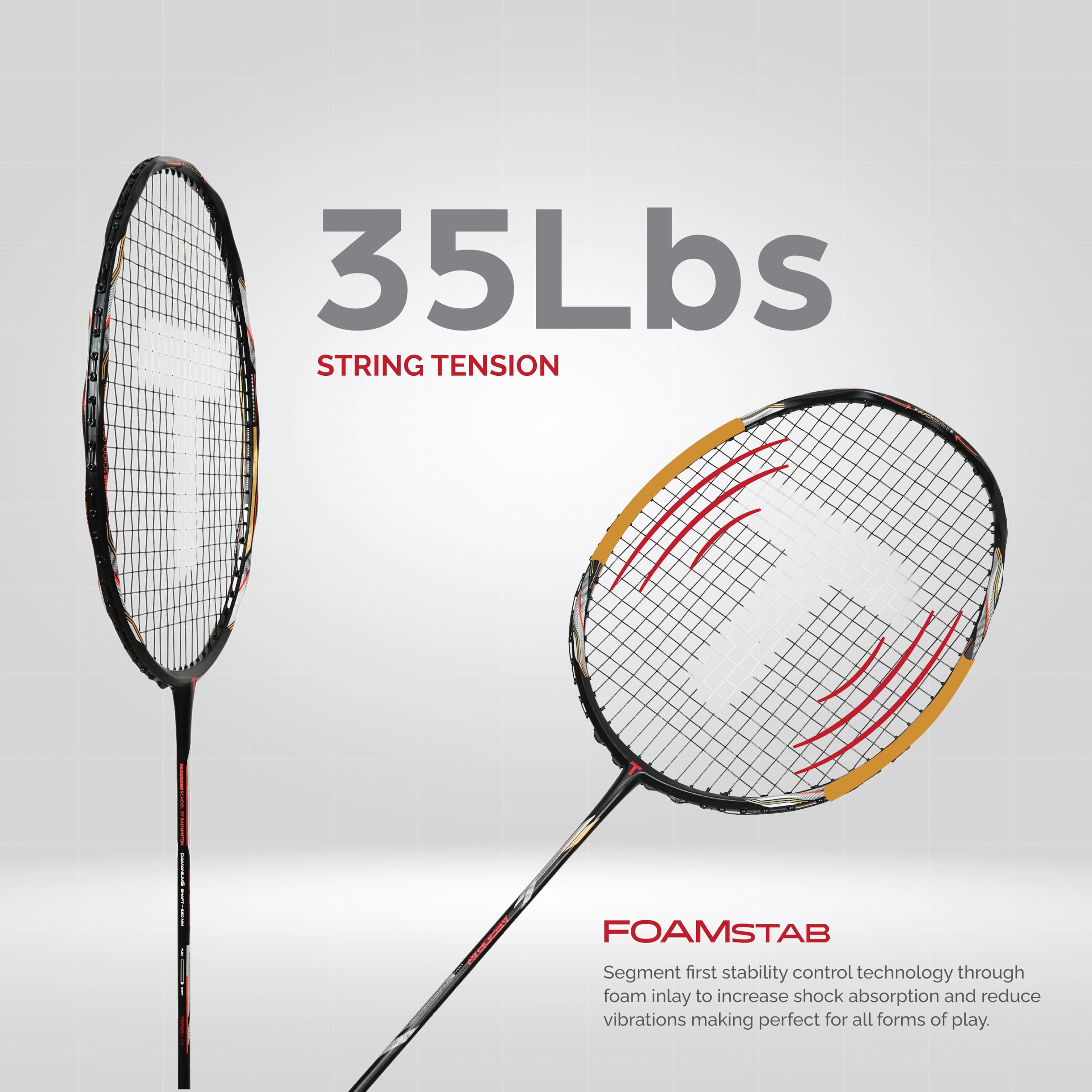 TANSO Black Aeroray Strung Professional Badminton Racket (35 Lbs Tension, 6.5mm Ultra Slim Solid Shaft, Recommended by Padukone School of Badminton)