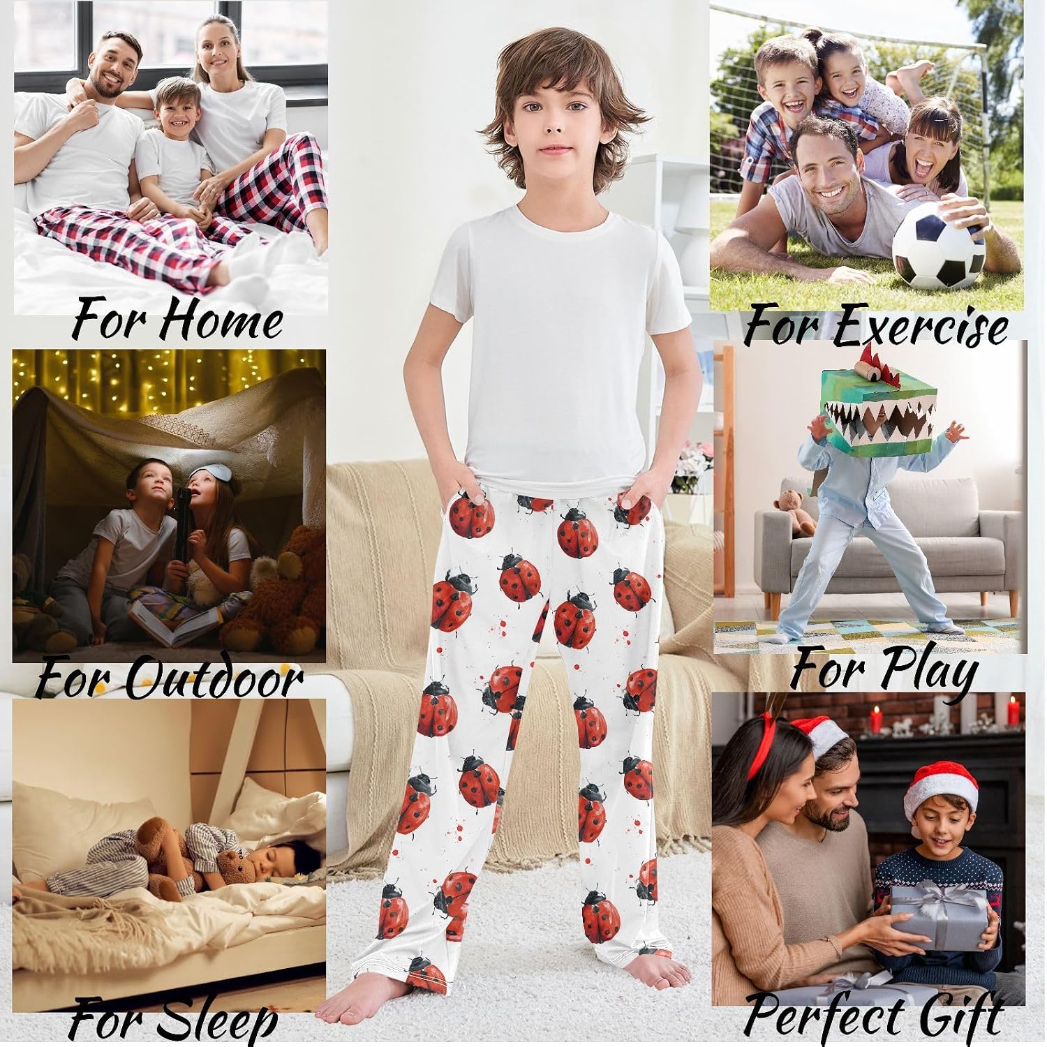 visesunny Boys' Pants Ladybug Watercolor Jogger Pants Elastic Waist Long Bottoms Trousers S-XL